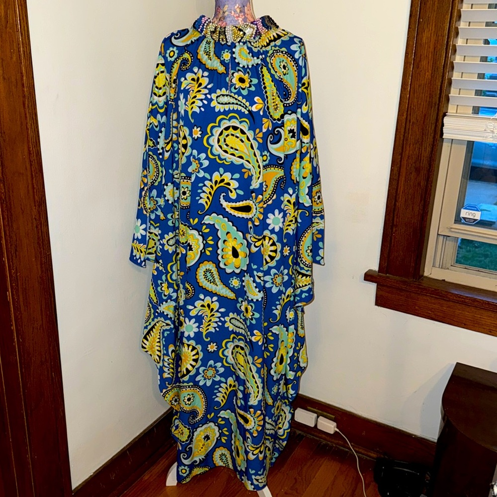 Beaded Collar Colorful Pattern Dress Plus Size 2X/3X Patricia Altschul Dress